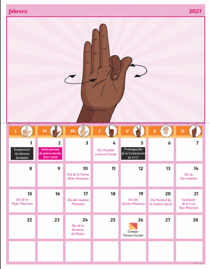 Página del calendario LSM del mes de febrero 2027