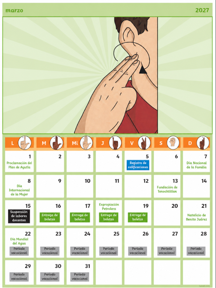 Página del calendario LSM del mes de marzo 2027